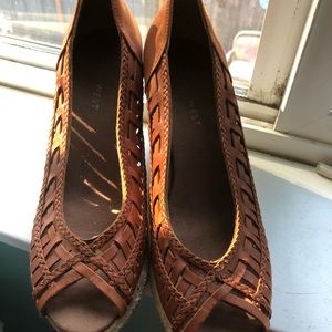 Nine west huarache style open toe wedge shoes.